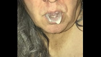 Preview 1 of Old Man With Leaner - Mature Tranny Cum In Mouth Cum Bubbles