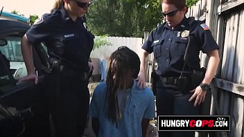 Preview 2 of Tiny Tits Rub Nipples - Street Artist Get A Nice Blowjob at the Parking lot by Two Big Titty White Cops.