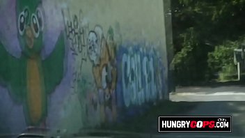 Preview 1 of Tiny Tits Rub Nipples - Street Artist Get A Nice Blowjob at the Parking lot by Two Big Titty White Cops.
