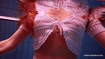 Preview 2 of Mandi Kt Sungai - Redhead Marketa in a white dress in the pool
