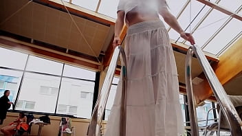 Preview 1 of Mandi Kt Sungai - Redhead Marketa in a white dress in the pool