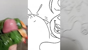 Preview 2 of Big Huge Bobs - GREEN Monster Girl Jacks Guy Off To CHUBBY BUNNY