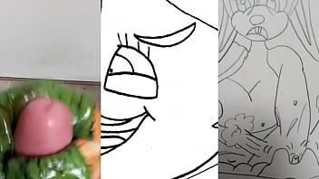 Preview 3 of Big Huge Bobs - GREEN Monster Girl Jacks Guy Off To CHUBBY BUNNY