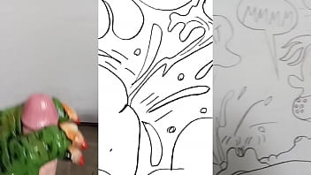 Preview 4 of Big Huge Bobs - GREEN Monster Girl Jacks Guy Off To CHUBBY BUNNY