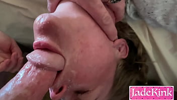 Preview 2 of Porn Movie Subtitle - Cute friend wants to please so he uses her throat like a pussy.