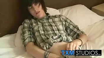 Preview 1 of Sex Doll Anime - Adorable emo twink Alexander Daniels wanking and sucking
