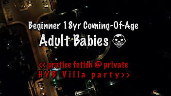Preview 1 of Duaal Sex - Beginner 18yr Coming-Of-Age junior Adult Babies practice fetish@ private HYB Villa party
