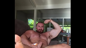 Preview 1 of Sex With Sunny Leon Hot Videos - HUGE Dick Bodybuilder Flex and Jerk Off on Couch. Hot Alpha Musclebear Sexy