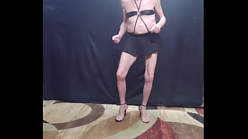Preview 1 of My Mom Teach Mi A Lesson - Busy-Bottom in a miniskirt then dancing naked to the music