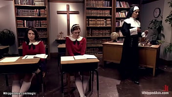 Preview 2 of Mother In Law Old - Lezdom nun whips sexy students