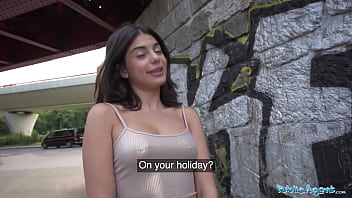 Preview 1 of Puffy Pussy Cums - Public Agent Italian sweetheart fucked outside in a public place