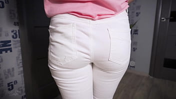 Preview 4 of Mertua Jilat Memek Menantu - Amateur Milf Try On Haul Jeans And Teasing Visible Panty Line