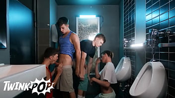 Preview 3 of Birit Porn - TWINKPOP - Troye Dean,  Jake Preston,  Maverick Sun And Jordan Lake Indulge In A Public Toilet Orgy