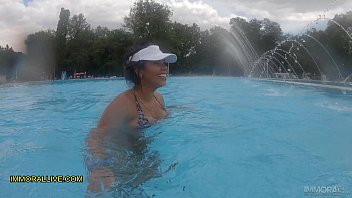 Preview 2 of Bottle Spinning Game - GORGEOUS THICK BABE from VENEZULA with AMAZING CURVES MEETS DAD &amp_ HIS BOY at FAMOUS BUDAPEST BATHS