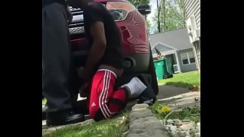 Preview 3 of Bro Sis Softy - Driveway daytime jerk and suck black amateurs