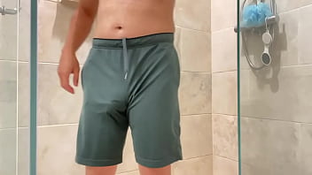 Preview 1 of Colobtm - HUGE load jerked in shower from smoothest pantyhose