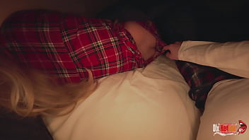 Preview 1 of Blindfold Two Girls - StepMom &amp_ StepSon Share a Bed - StepMom Wakes Up to StepSon Masturbating - POV,  MILF,  Family Sex, 