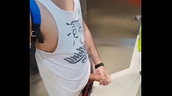 Preview 3 of Skater Cum Shoes - Big Dick Latino Risky Jerking Off In The Mall&#039_s Public Bathroom Got Caught And Touched Multiple Times