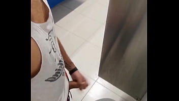 Preview 4 of Skater Cum Shoes - Big Dick Latino Risky Jerking Off In The Mall&#039_s Public Bathroom Got Caught And Touched Multiple Times