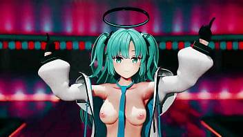 Preview 4 of Melay Housewoman - Hayase Yuuka Hentai Blue Archive No Bra Dance Queencard MMD 3D Clear Blue Hair (CLIP)