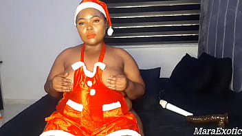 Preview 1 of Estep Dauter - Naughty Hot Wife in Santa Costume,  Big Black Dildo,  Multiple Squirting Orgasm - Mara Exotic