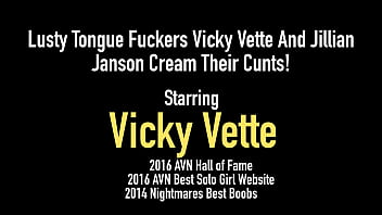 Preview 1 of Artifitial Xxx - Lusty Tongue Fuckers Vicky Vette And Jillian Janson Cream Their Cunts!