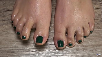 Preview 3 of Mom Fat Legs - A close up view of my toes finger green nails. Useful to live your fetish