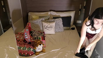 Preview 2 of Blowing Favor - Super Hot Amazingly Beautiful Hot Brunette Babe gets a Dick to play and make it cum for Christmas and New Year as Present after try on haul