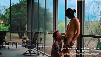 Preview 2 of Lesbian Girl Sex - Fuck Me Outside - Bubble Butt Femboy Scotty Slurps on Brock&#039_s Cock and Takes his Load on the Patio - TR