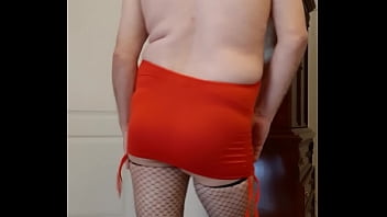 Preview 2 of Boy Step Kom - Sissy crossdresser wearing very short red mini dress