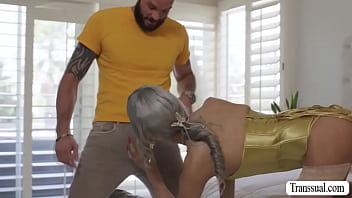 Preview 1 of Rape Sex Prone - Bald Cliff Jensen bareback fucks TS Itzel Saenz