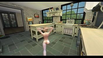 Preview 2 of Mom Son Creampie Inside Mom - Horny girl touches herself in the kitchen