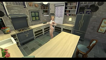 Preview 1 of Mom Son Creampie Inside Mom - Horny girl touches herself in the kitchen