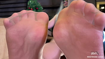 Preview 2 of Arabian Female - Goddess foot tease and toe wiggling in nylons while sitting at the table