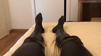 Preview 1 of Bigboob Wife Drilled By Son - Testing my new latex bloxer