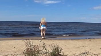 Preview 2 of Mexican Cheating Wifes - Hot Mom on the Beach in White Swimsuit