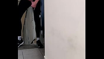 Preview 3 of Playsan - Young guy in lycra leggings jerks off in a corridor