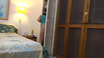 Preview 1 of Nina Elle Natalia Starrget - Beautiful stepmother after the beach dresses and shows off while I masturbate