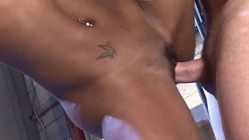 Preview 3 of Gay Muscle Pec - Hydie Waters a dark-skinned dark-haired girlfriend slut shows off in her first deep anal