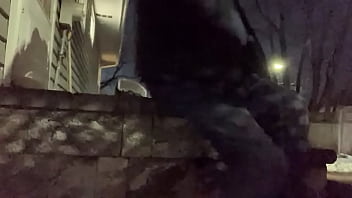 Preview 1 of Hot Kinkinjo Anal - Night time stretch on steps time lapse