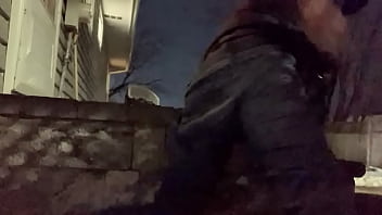 Preview 4 of Hot Kinkinjo Anal - Night time stretch on steps time lapse