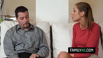 Preview 2 of Boobs Massage Of Sleeping Girls - Bratty teen stepdaughter Molly Manson takes her stepdad&#039_s cock doggy on the couch