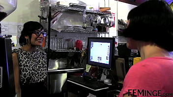 Preview 1 of Adivashi Xxx - FEMINGE 4K - Black Haired Lesbian Is Getting Her Pussy Licked In The Cafe