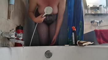 Preview 4 of Porn With Nurse - Italian stepmom wets her pantyhose in the shower to turn you on