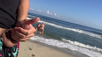 Preview 1 of The Femal Organsm Com - Two unknown girls look at my cock while I masturbate on the beach and I invite them to help me
