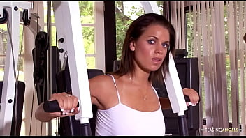Preview 1 of Webcamdy Evans - The brunette gets her workout interrupted by two men in need of hardcore double penetration