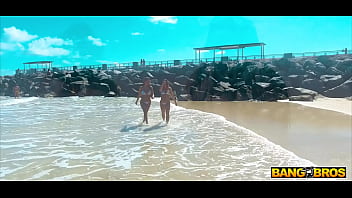 Preview 2 of Imo Vedio - BANGBROS - Sexy Babes Showering In South Beach To Rinse Off Sand