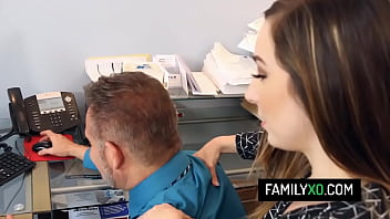 Preview 2 of Veronica Gold 3 Busty Saggy Milf - Horny stepdaughter Bambi Brooks seduces her stepdad at his work place