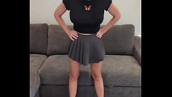 Preview 4 of Pregnent Granny Fuck - Butterfly Shirt &amp_ Cute Skirt Try On