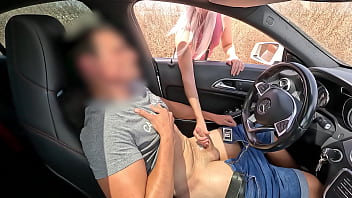 Preview 3 of Curved Cock Xnx - Dick Flash! I jerk off in the car and an unknown girl passing by helps me finish cumming in public